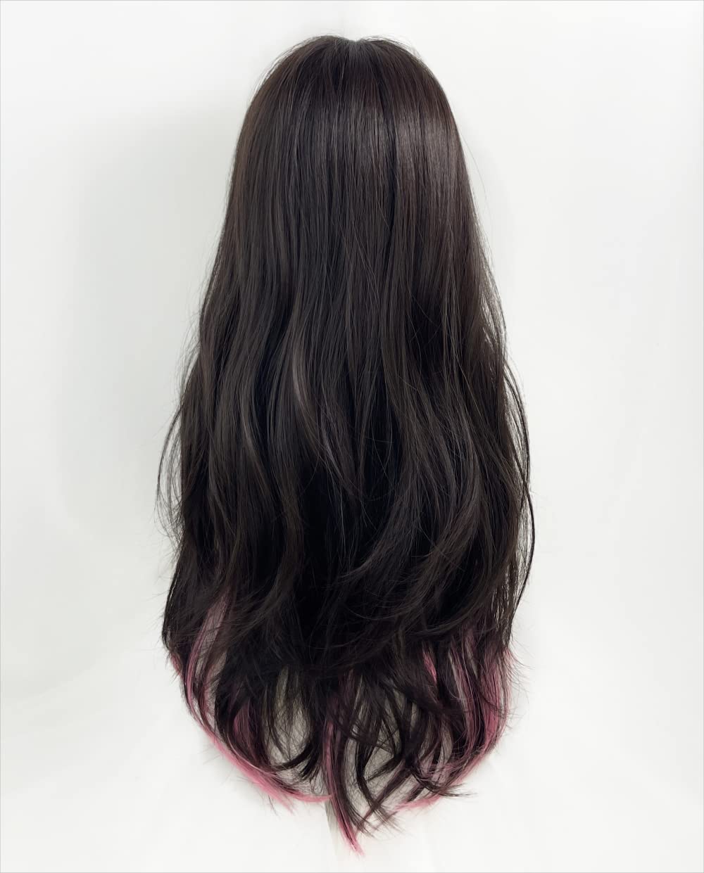 Long Wavy Wig for Women Synthetic Curly Wig with Bangs Fibre Cosplay Wig for Women Daily Use Colorful Wigs (Black+Brown+Pink)