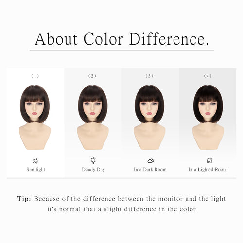 Brown Mix Light Brown Bob Wigs With Bangs 12 inch Short Straight Synthetic Shoulder Length Wig For Women Heat Resistant Bob Wig Style for Daily Party Cosplay (4/30, 12 Inch)