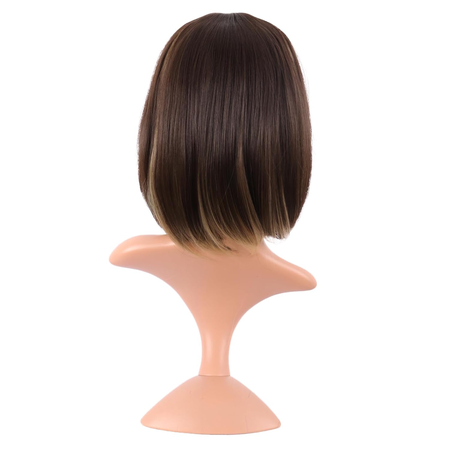 12 Inch /30 cm Fashion Lady Short Straight Synthetic Flat Bangs Bob Wig (Brown Mixed Blonde)