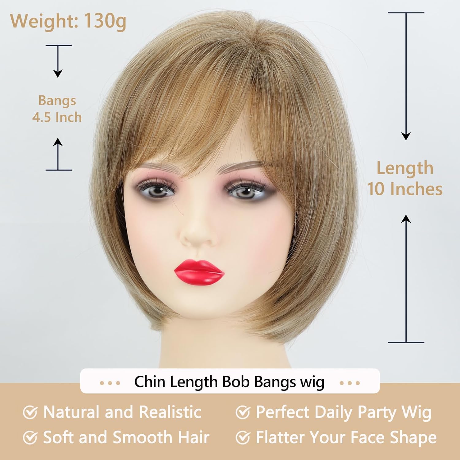Short Blonde Bob Wigs for White Women Blonde Highlight Pixie Bob Wig with Bangs Layered Straight Bob Synthetic Hair Replacement Wigs for Daily Party Use