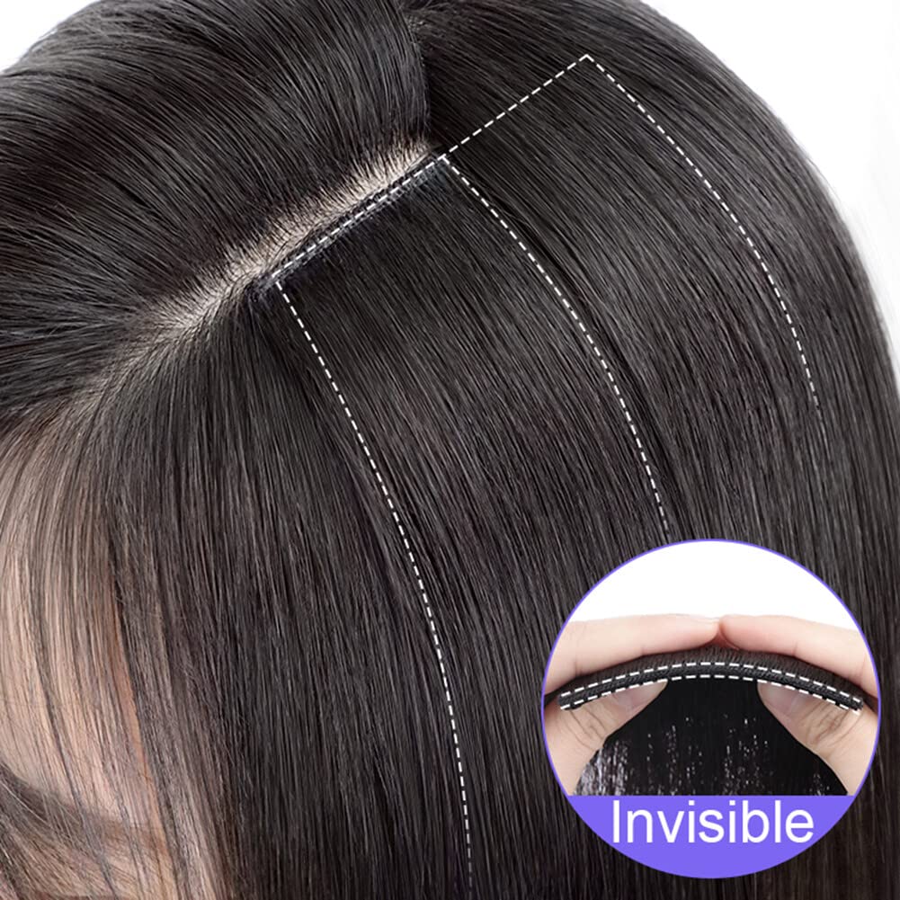 Seamless Forehead Wiglet Topper Synthetic 2pcs Clip in Bangs Extension Straight Topettes for Women With Thinning Hair (25cm Dark Brown)