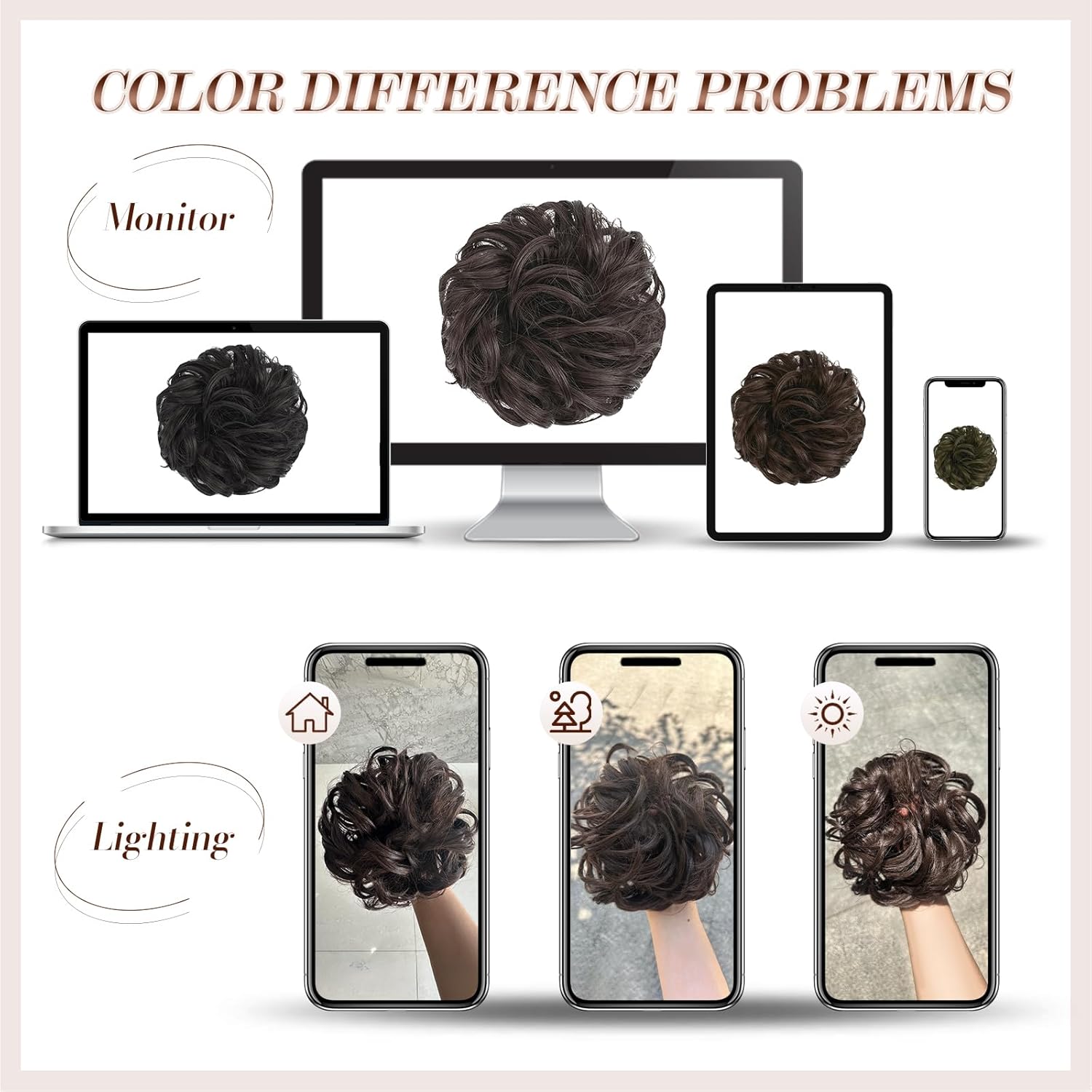 Messy Bun Hair Piece - Wavy Synthetic Chignon Scrunchies for Instant Volume, Elastic Bun Ponytail Hair Extensions Thick Hairpieces for Women, Black Brown 1.50 oz