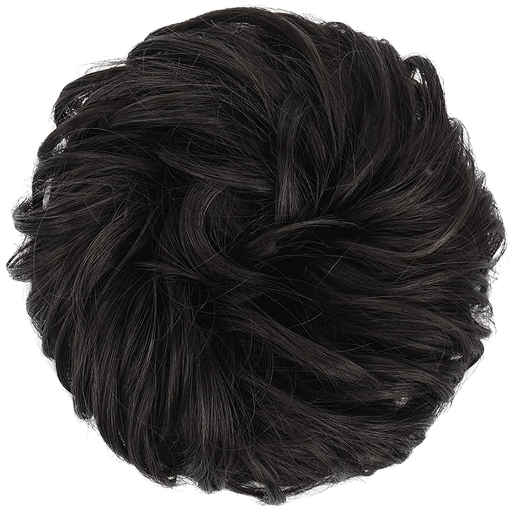Messy Bun Hair Piece - Wavy Synthetic Chignon Scrunchies for Instant Volume, Elastic Bun Ponytail Hair Extensions Thick Hairpieces for Women, Black Brown 1.50 oz
