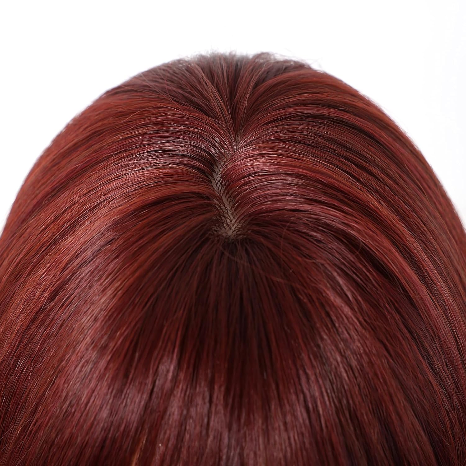 Reddish Brown Synthetic Wig with Bangs Auburn Glueless Long Straight Layered Wigs for Women 28 Inch