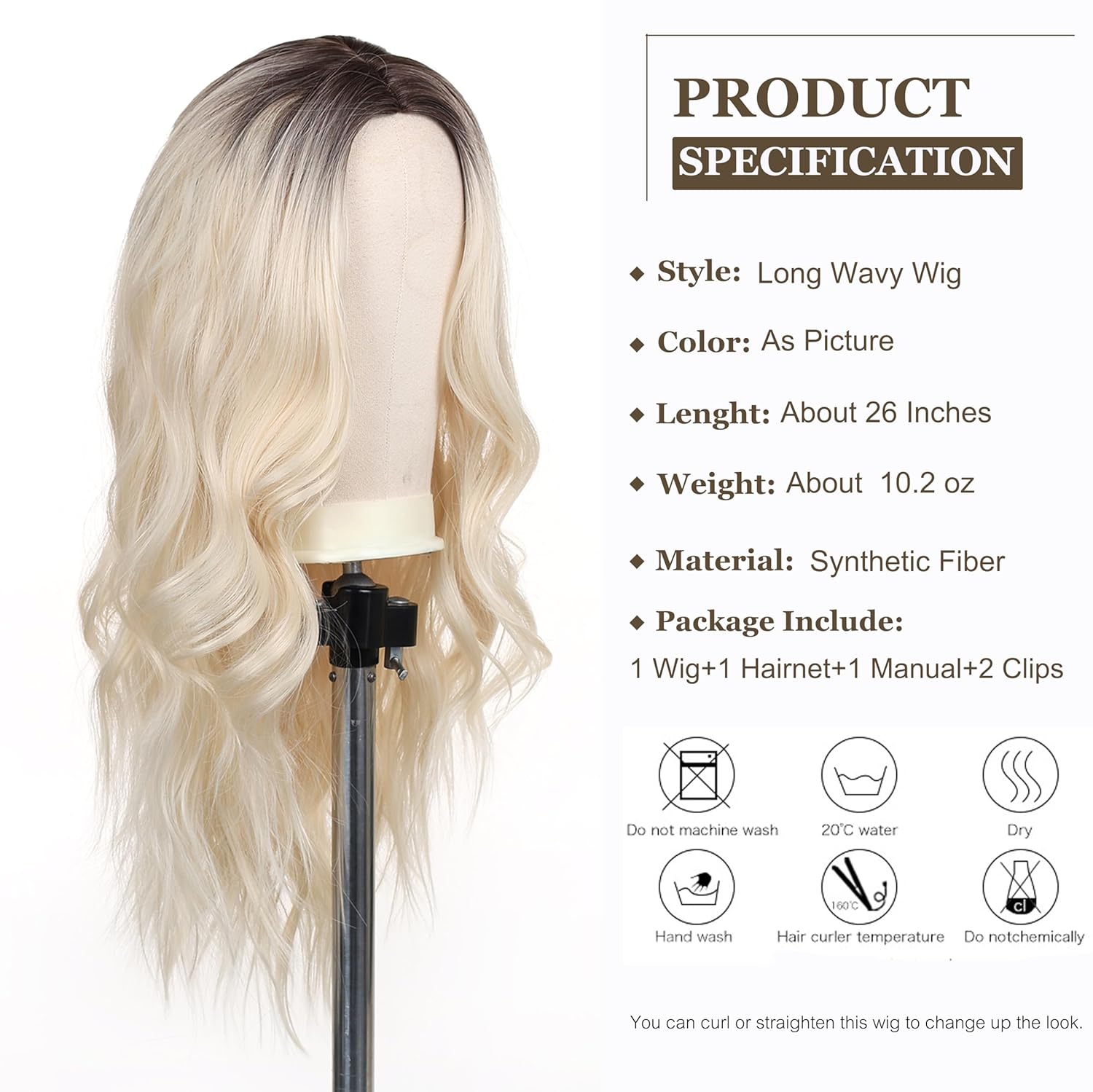 26 Inches Long Blonde Wigs for Women Natural Synthetic Hair Ombre Blonde Wig with Dark Roots Synthetic Wig Loose Wavy Wigs Heat Resistant